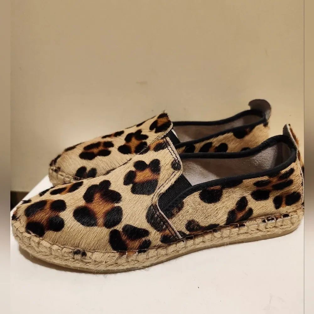 Free People "Canyon" Leopard Print Calf Hair Slip-on Espadrille Flats Sz. 7 $139